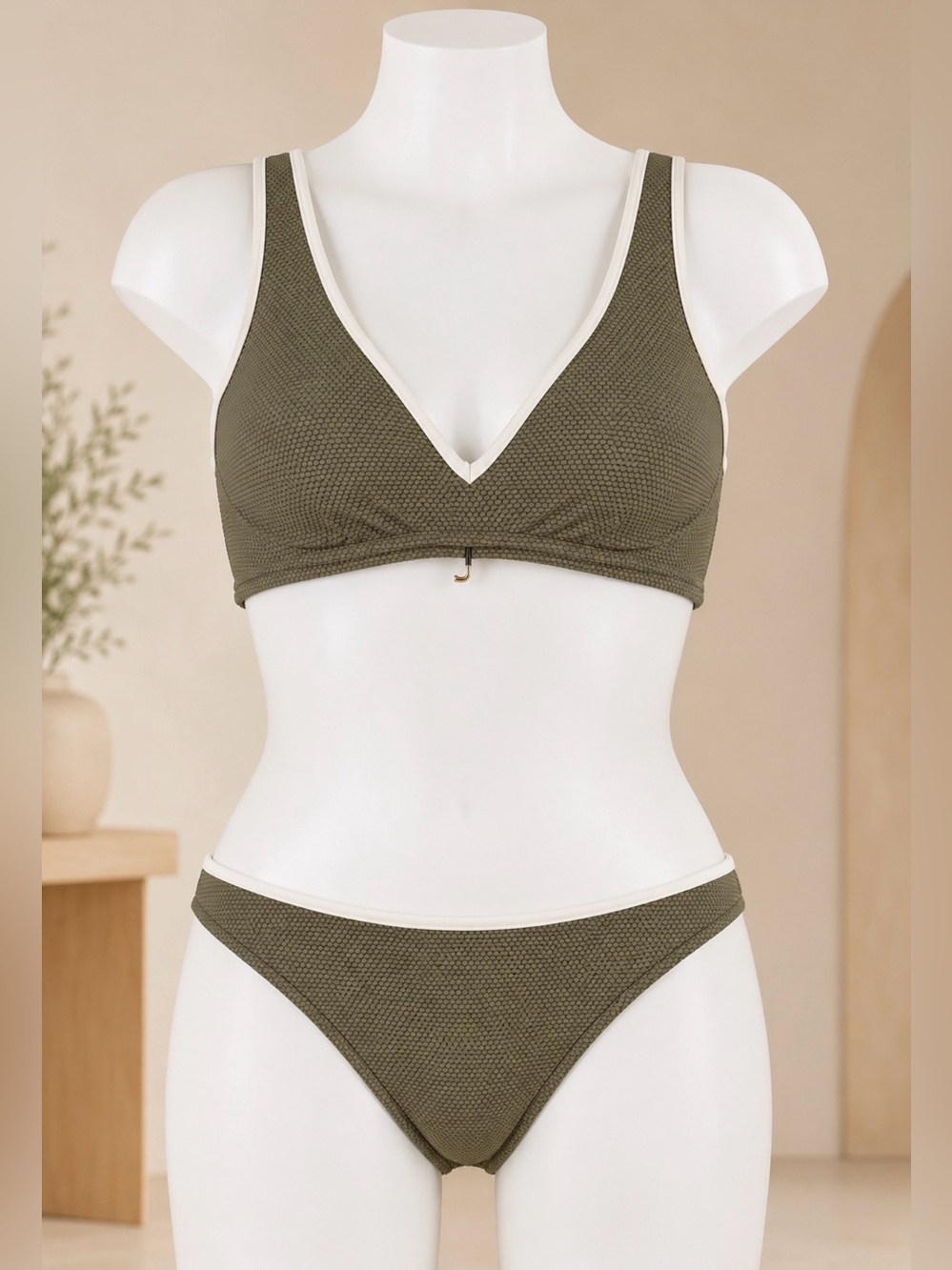 Shade & Shore Olive Bikini with White Trim NWT